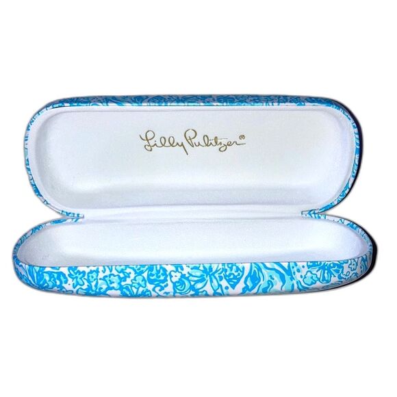 LILLY PULITZER Eyeglass Case Blue Teal White Floral 6.5 x 2 x 2.5 inches - Picture 3 of 11